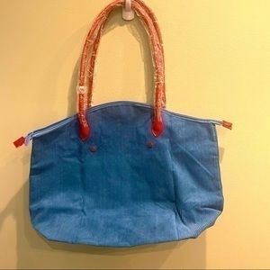 Travel bag blue corduroy purse navy grandma style shoulder strap vintage…